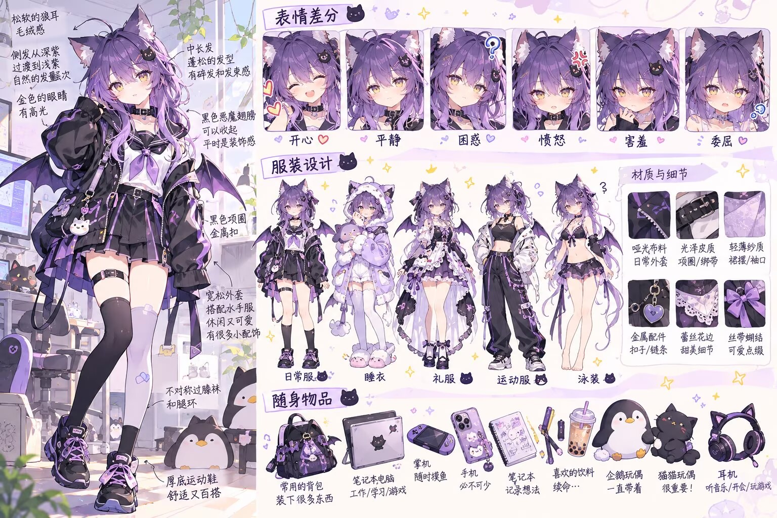 一张图定死整套人设:日漫角色提示词模板,全身+六种表情+服装全齐 一张图定死整套人设:日漫角色提示词模板,全身+六种表情+服装全齐