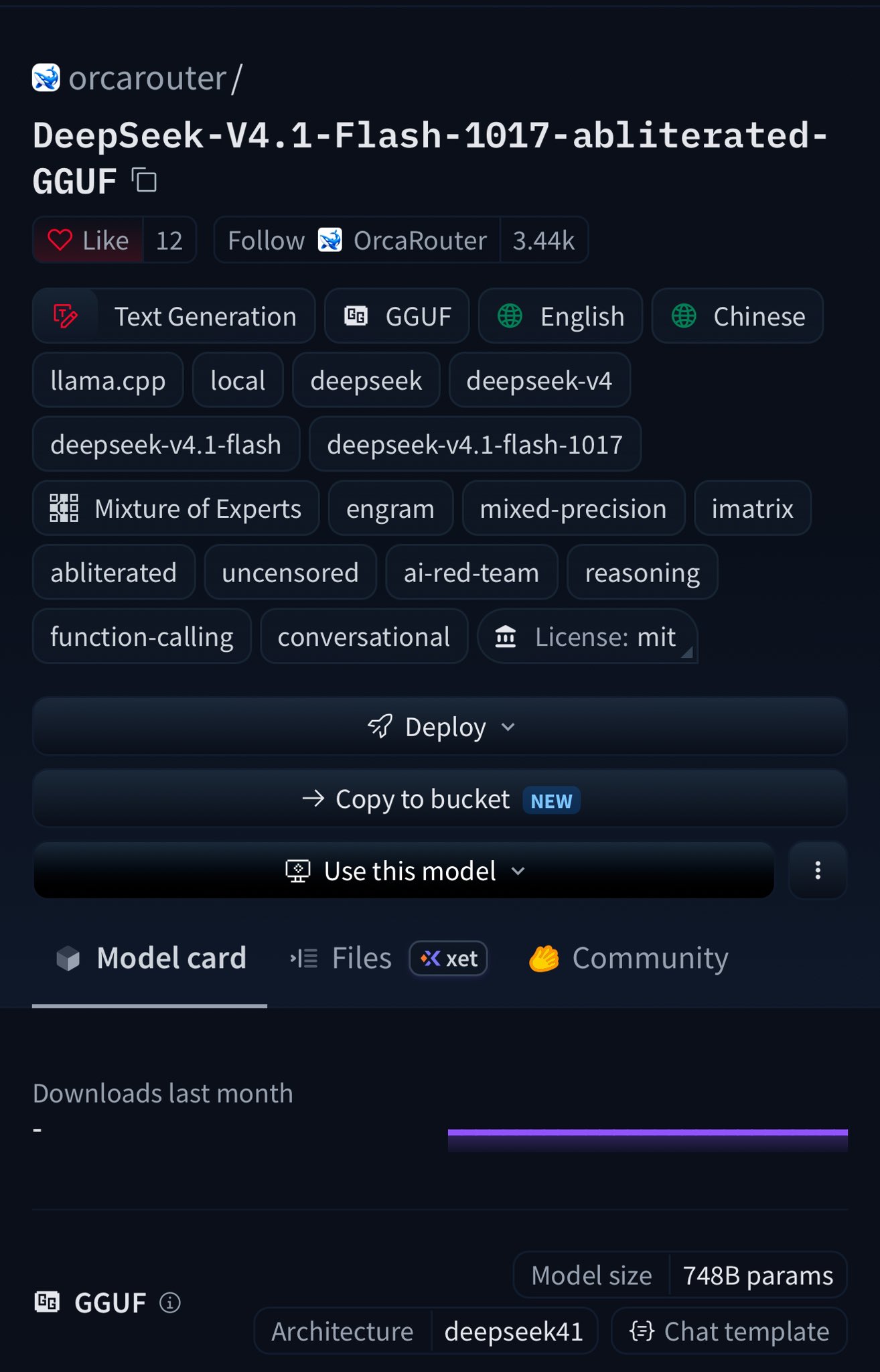 DeepSeek V4.1 Flash 1017 未审核版:拒答率砍掉 91.5%,12GB 显卡也能跑 763B 量化版 DeepSeek V4.1 Flash 1017 未审核版:拒答率砍掉 91.5%,12GB 显卡也能跑 763B 量化版