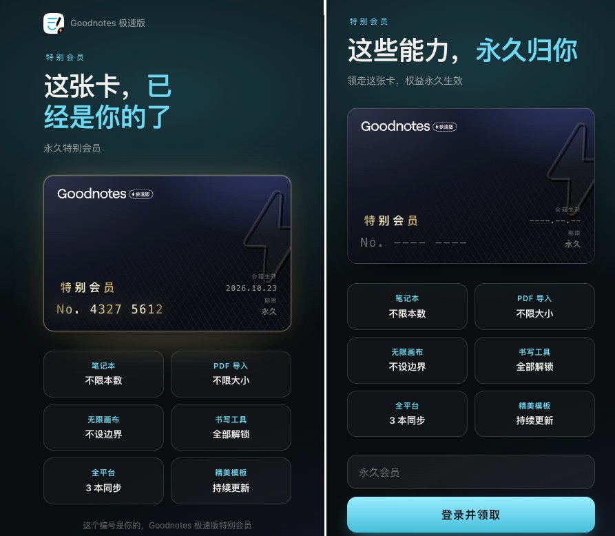 Goodnotes 极速版免费送永久会员：无限画布、3 本同步，终身免费