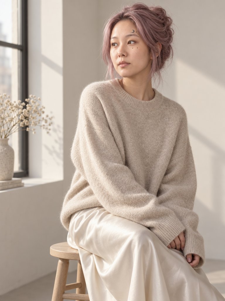 GPT Image 2.5 静奢针织大片提示词:参考图锁定人物,毛衣纹理丝丝可见 GPT Image 2.5 静奢针织大片提示词:参考图锁定人物,毛衣纹理丝丝可见