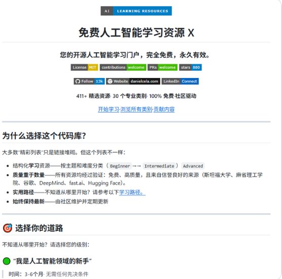 411 份免费 AI 学习资源,按 30 多个方向分好类了 411 份免费 AI 学习资源,按 30 多个方向分好类了