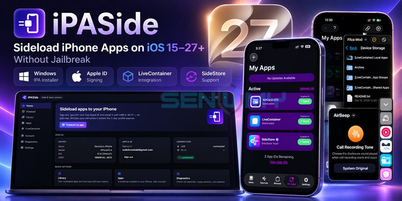 iPASide v1.2.9:iPhone 不越狱装 IPA,iOS 15 到 27 都能用 iPASide v1.2.9:iPhone 不越狱装 IPA,iOS 15 到 27 都能用