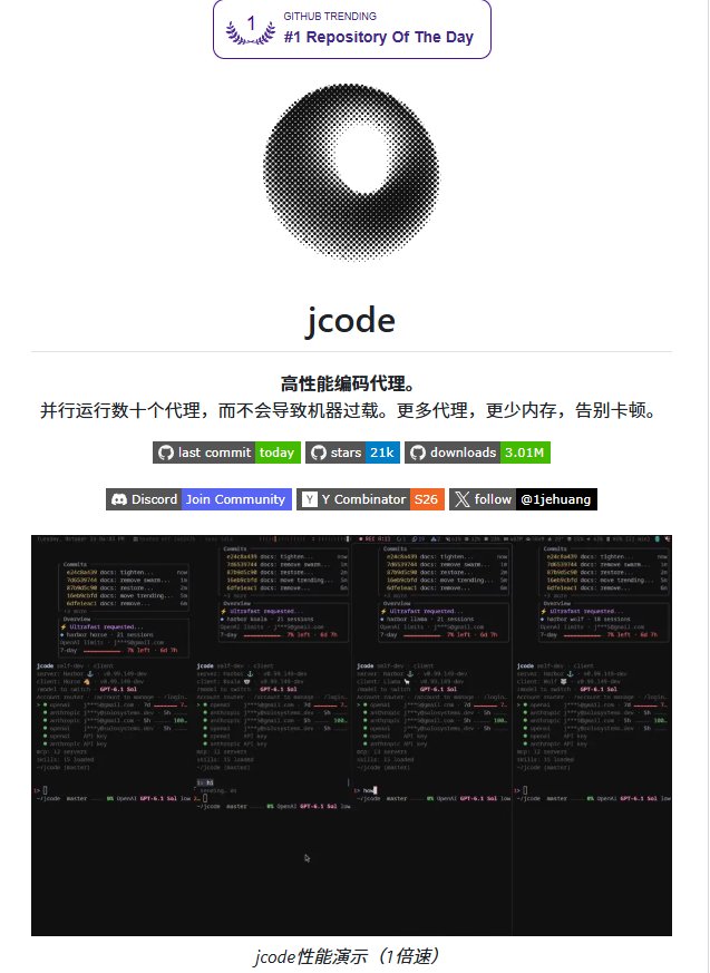 10 个会话只占 100MB 内存:jcode,轻量多会话 AI 编程 Agent 10 个会话只占 100MB 内存:jcode,轻量多会话 AI 编程 Agent