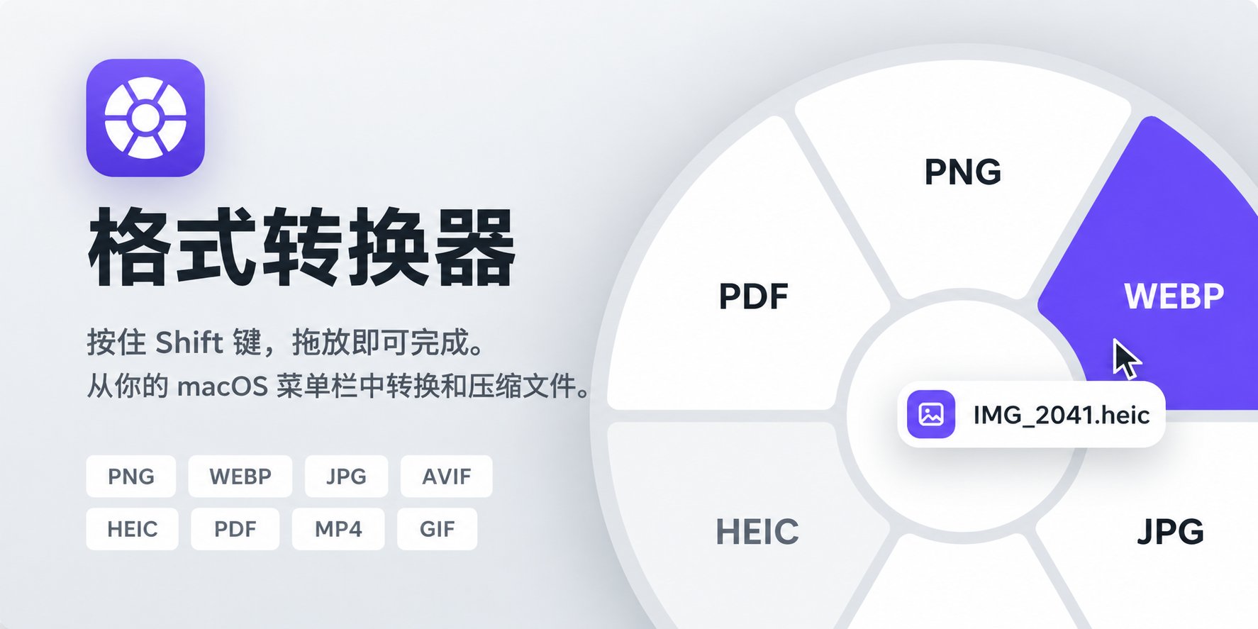 菜单栏常驻的图片转换小工具：拖进去就转，还能压体积、清元数据