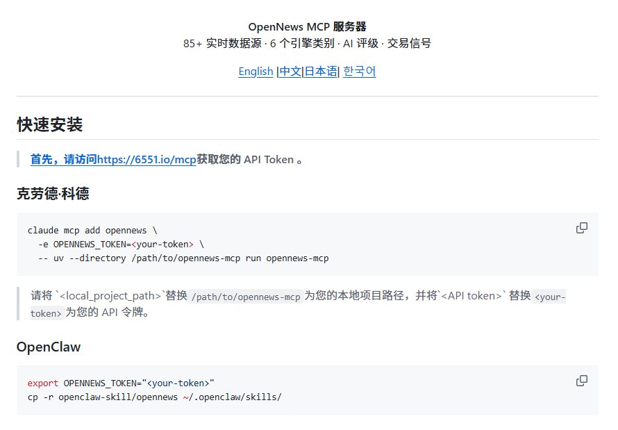 让 AI 直接读实时市场资讯：OpenNews MCP 接入 85+ 数据源