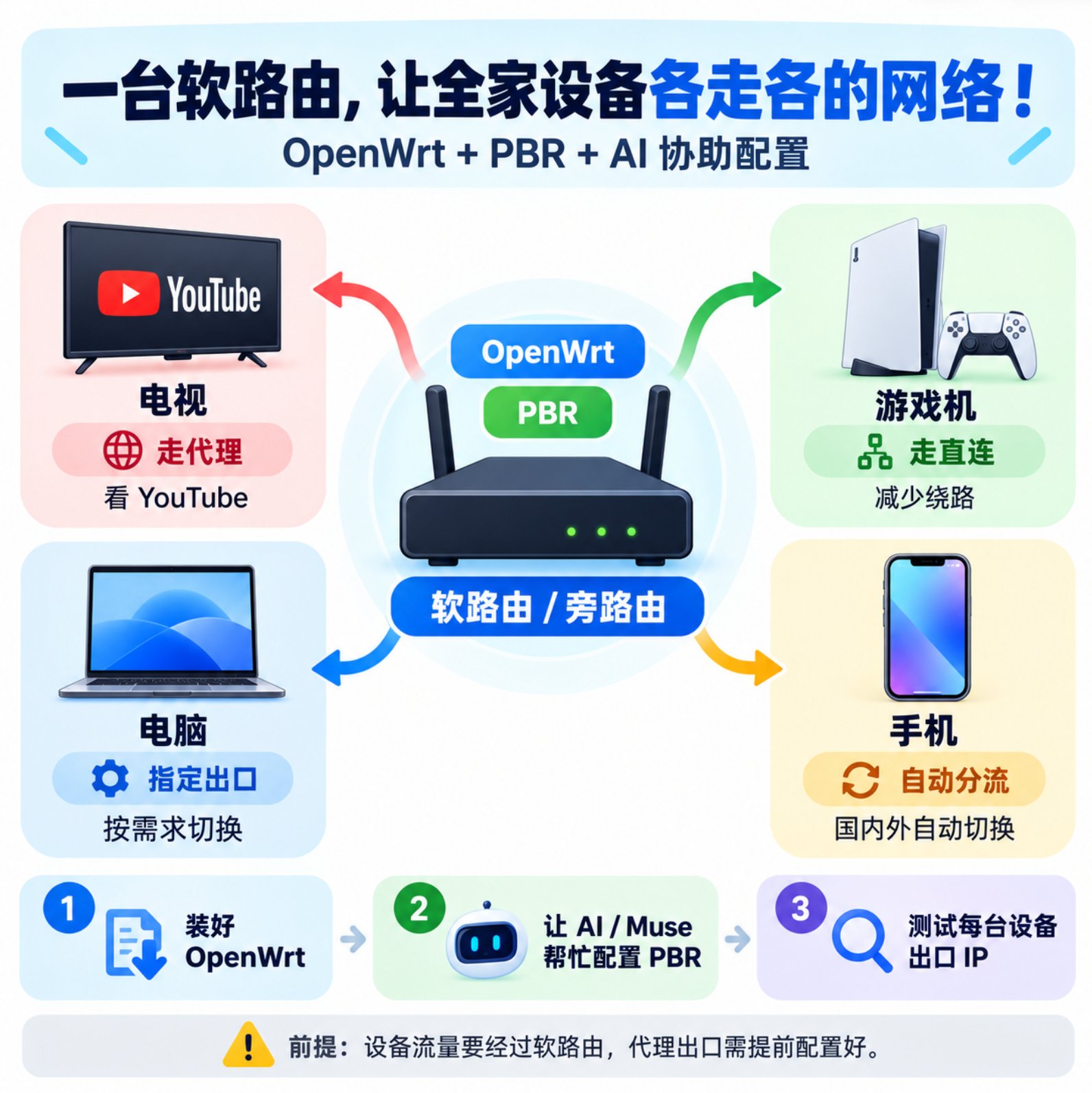 一台软路由让全家设备各走各的网络：OpenWrt + PBR，让 AI 帮你配好