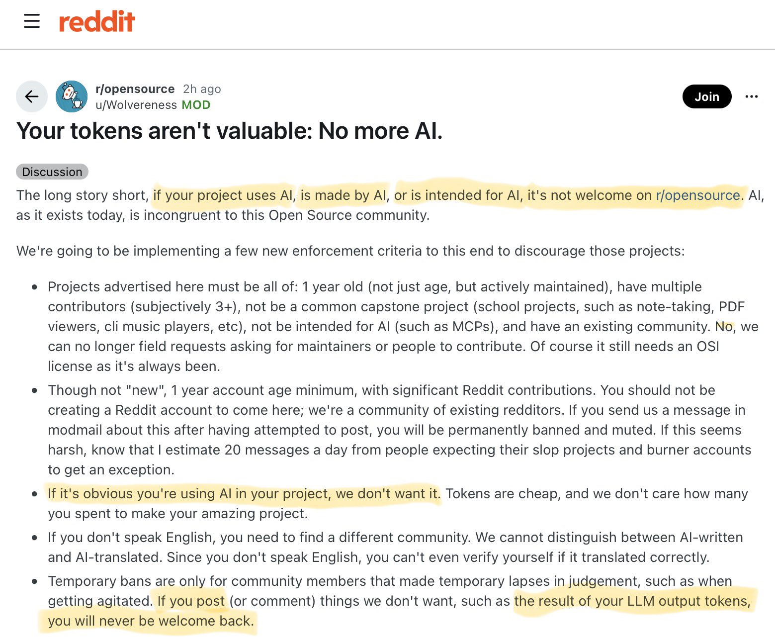 r/opensource 封杀一切 AI 项目:用 AI 写的、为 AI 做的都不欢迎 r/opensource 封杀一切 AI 项目:用 AI 写的、为 AI 做的都不欢迎