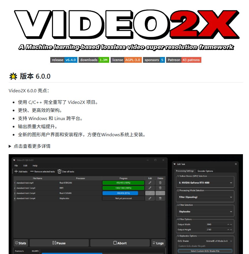 老动画糊成马赛克？开源 Video2X 专治画质模糊，二次元修复尤其能打