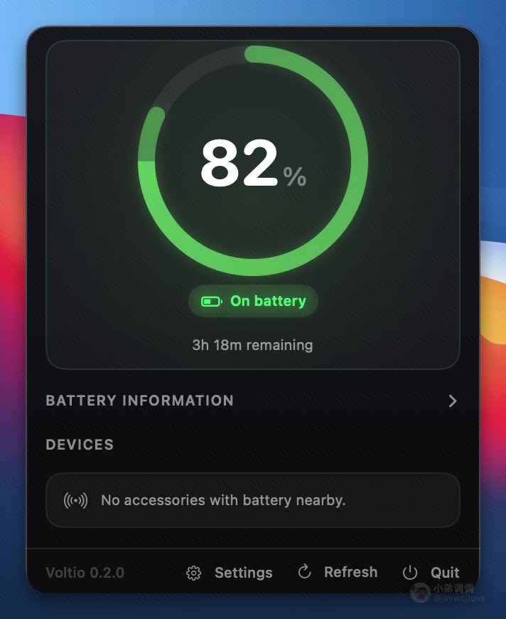 Voltio:开源免费的 macOS 菜单栏电池工具,电量电流一目了然 Voltio:开源免费的 macOS 菜单栏电池工具,电量电流一目了然