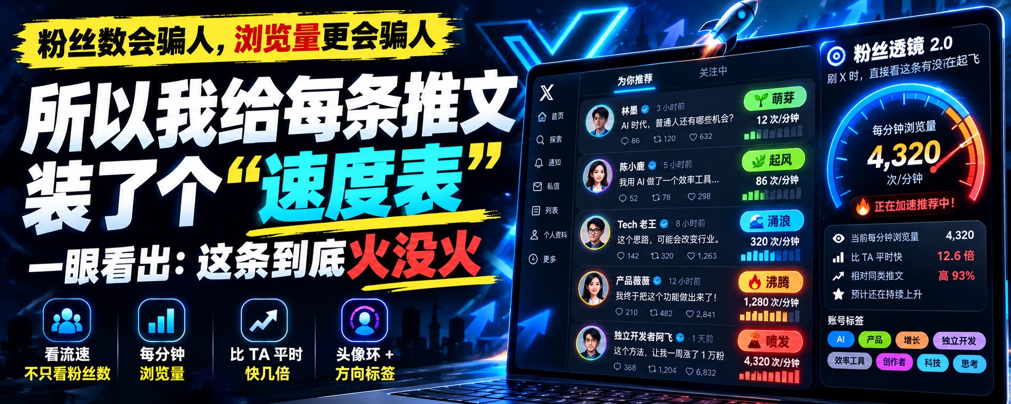给每条推文装个“速度表”:粉丝透镜 2.0 一眼看出这条火没火 给每条推文装个“速度表”:粉丝透镜 2.0 一眼看出这条火没火