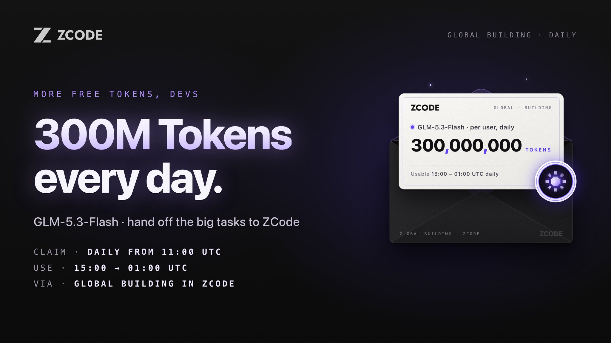 ZCode 每天白送 3 亿 Token：GLM-5.3-Flash 夜间免费领